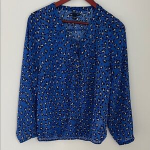 GAP Royal Blue Leopard-Print Button Front Blouse Size L